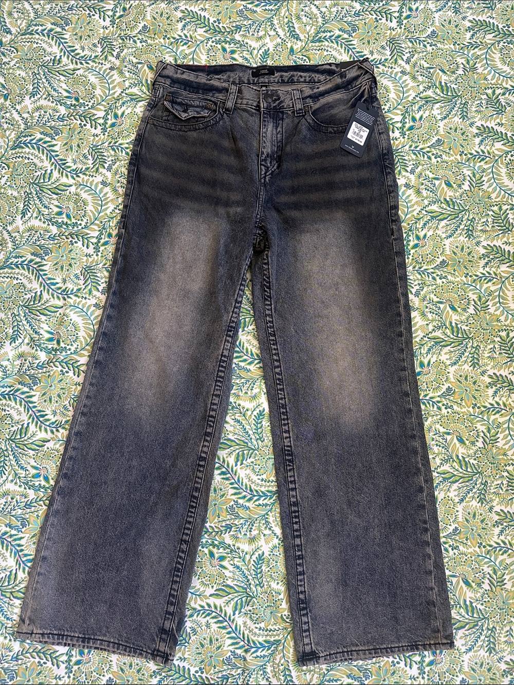 True Religion Men's Washed Black Relaxed Straight Jeans 34W x 34L Brand New